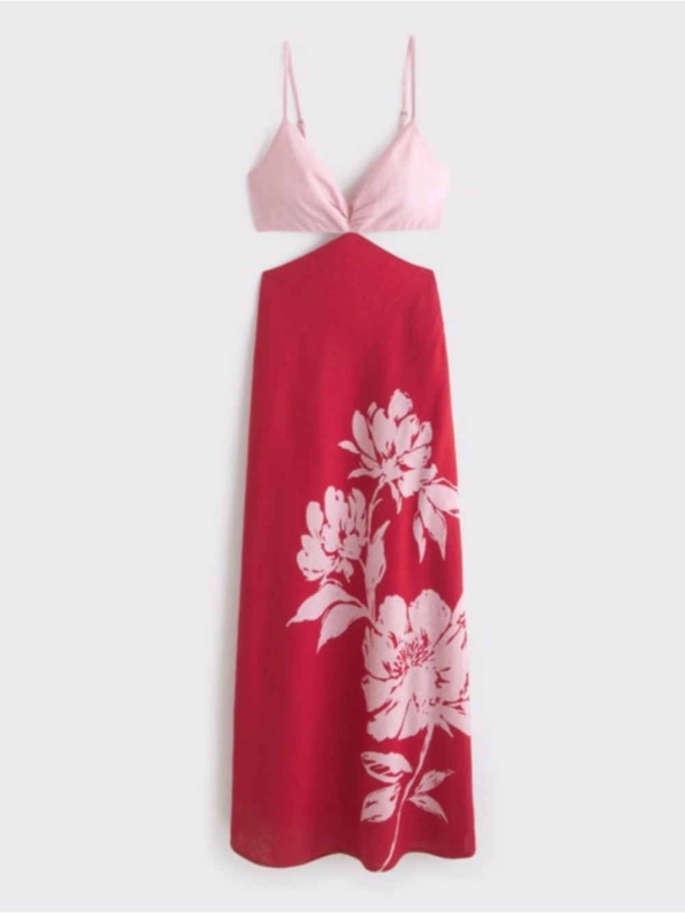 Abercrombie and Fitch Pink & Red Floral Cutout Maxi Dress